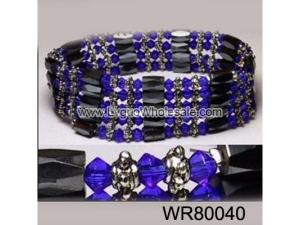 36inch Blue Glass ,Alloy,Magnetic Wrap Bracelet Necklace All in One Set